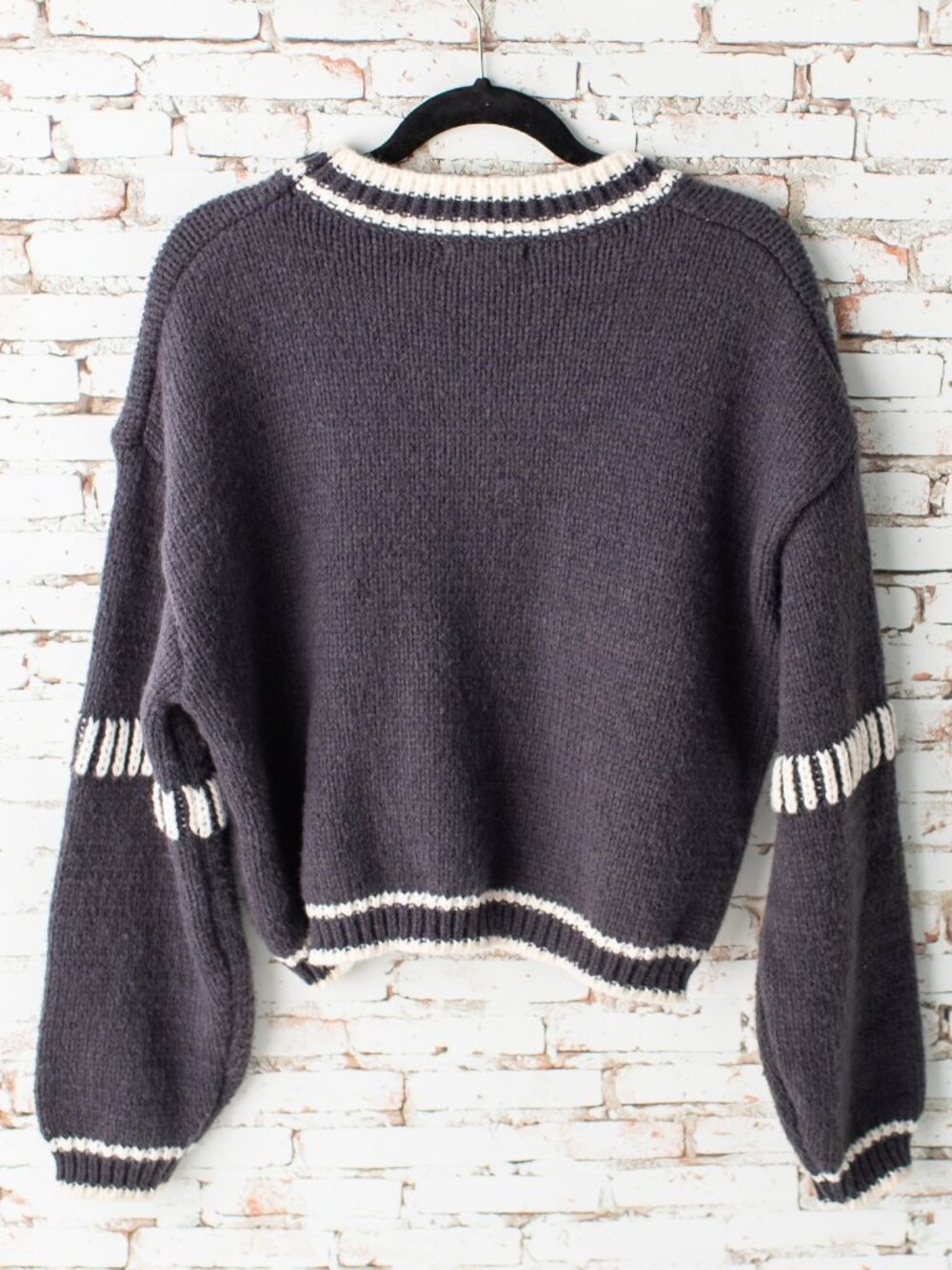 NEW Grey Bandit Anthropologie Women's M Chunky Knit Sweater Gray Cream Oversized - Picture 3 of 6